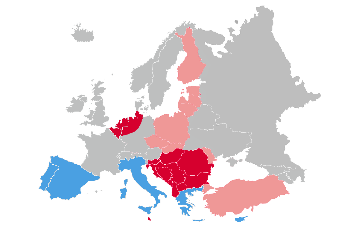 Europakarte mit Destinationen